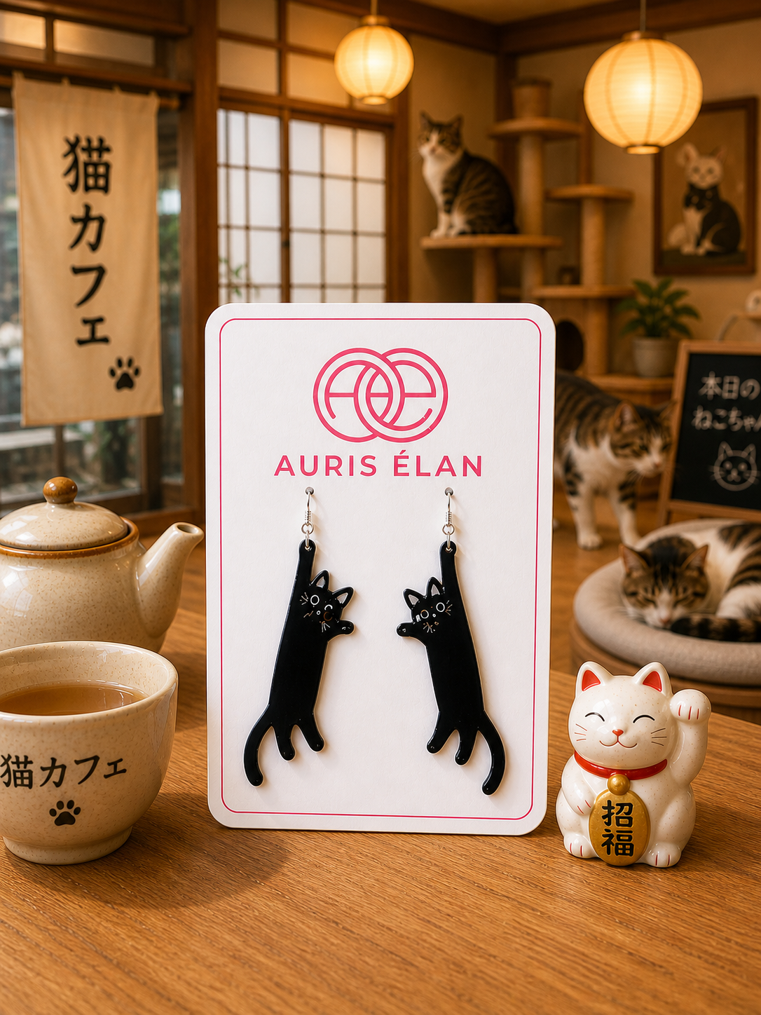 Hanging cat earrings